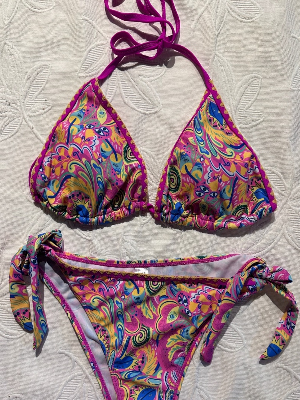 2 Piece Bikini, Paisley print.  Size Large.  Soft ties on hips.